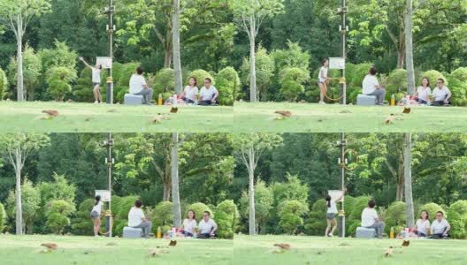 一家人在公园野餐高清在线视频素材下载