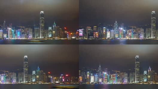 香港晚上的灯光秀。潘间隔拍摄高清在线视频素材下载