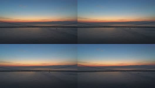 空中——明石海峡大桥在晨光中僵直高清在线视频素材下载