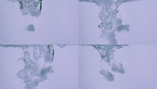 冰块在水下坠落的慢镜头高清在线视频素材下载