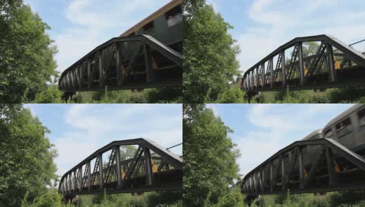 旧火车正驶过一座桥高清在线视频素材下载