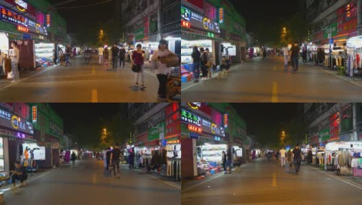 夜间武汉城市步行街慢动作行走全景4k中国高清在线视频素材下载