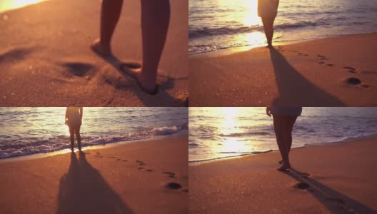 日落时分，一个女人走向大海高清在线视频素材下载