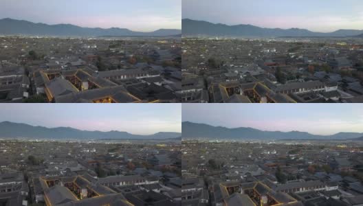 以玉龙山为背景的清晨丽江古城鸟瞰图高清在线视频素材下载
