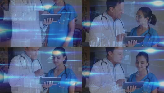 动画的二进制编码数据处理超过了男医生和女医生使用的平板高清在线视频素材下载