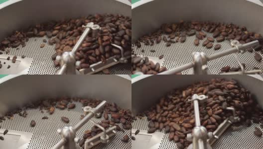 烘培的咖啡豆在烘培器中混合高清在线视频素材下载