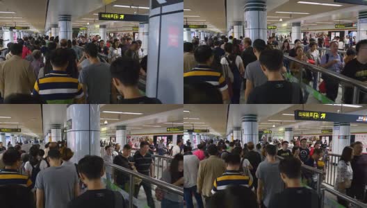 上海市区火车站地铁大厅拥挤慢动作步行全景4k中国高清在线视频素材下载