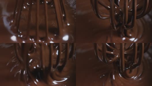 美味的棕色巧克力是由专业工厂的机器在巧克力的背景上制作糖果来防止的。高清在线视频素材下载