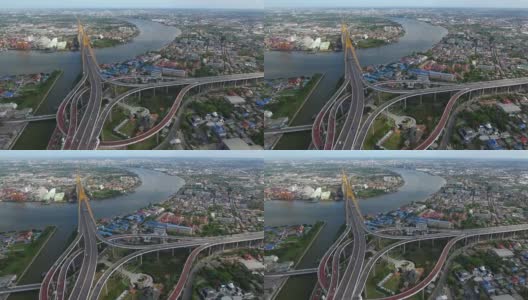泰国曼谷普密蓬大桥的交通状况高清在线视频素材下载