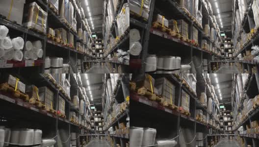 摄像机移动在巨大的工业仓库，商业航运和货物储存出口高清在线视频素材下载