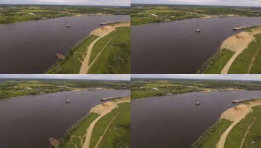 鸟瞰图:河上的拖船高清在线视频素材下载