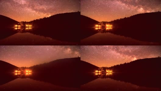 美丽的夜空映在湖面上高清在线视频素材下载