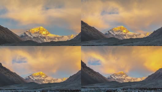 时间流逝的日落风景珠穆朗玛峰，喜马拉雅山高清在线视频素材下载