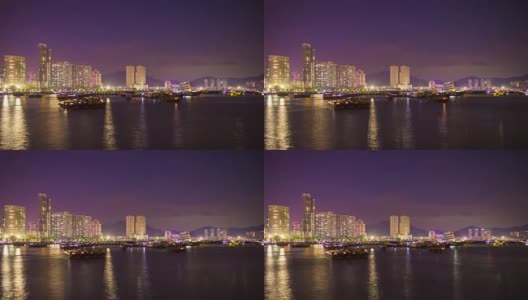 夜光珠海市码头港口海岸线全景4k时间流逝中国高清在线视频素材下载