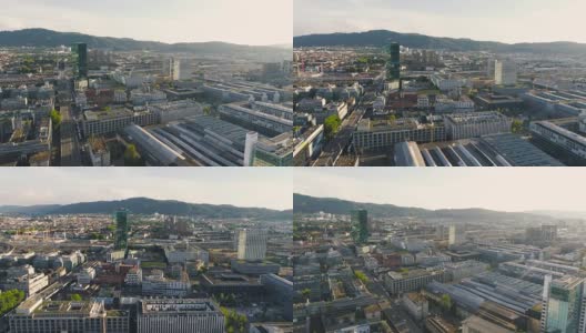 Zürich-West, Hardbrücke和擎天塔的天线高清在线视频素材下载
