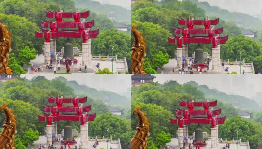 白天时间武汉著名的黄鹤红门钟公园全景4k时间流逝中国高清在线视频素材下载