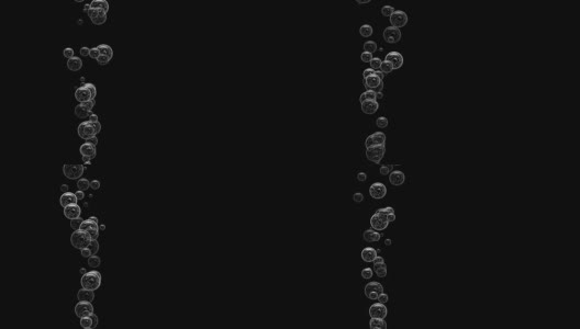 不同直径的黑白气泡从黑色背景上的一点垂直移动高清在线视频素材下载