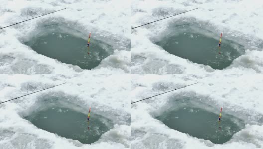 在冰冻的河上钓鱼高清在线视频素材下载