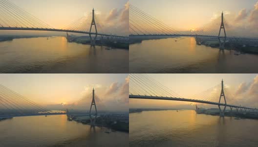 日出泰国曼谷普密蓬大桥高清在线视频素材下载