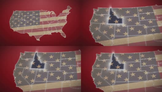 美国地图，爱达荷退出，所有州可用。红色的高清在线视频素材下载
