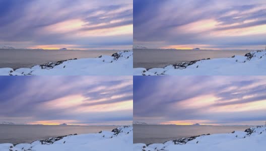 在挪威北部美丽的冬日结束时，Senja岛的日落高清在线视频素材下载