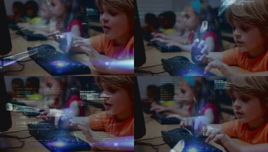 动画儿童使用电脑在后台处理数据高清在线视频素材下载