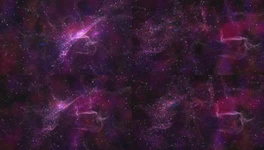 空间背景。围绕着有星星的紫色粒子星云。三维渲染高清在线视频素材下载