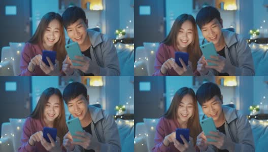 亚洲夫妇使用手机高清在线视频素材下载