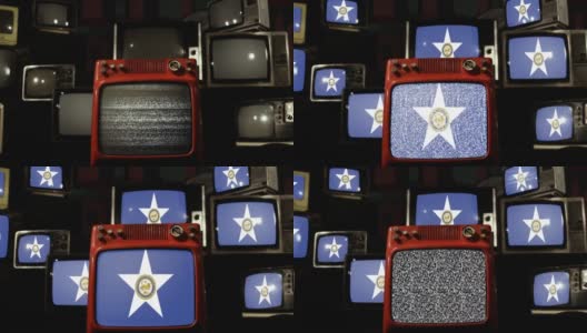 休斯敦国旗和老式电视机。高清在线视频素材下载