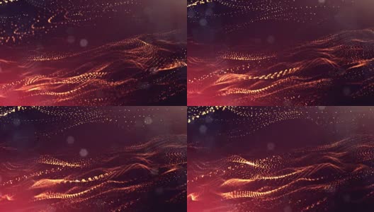 发光粒子的3d渲染循环动画形成摆动线作为摆动的花环作为节日背景或抽象背景的粒子与景深和散景像vj循环。红金25高清在线视频素材下载