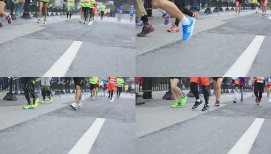 马拉松运动员在城市道路上奔跑高清在线视频素材下载