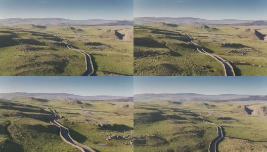 约克郡峡谷狭窄的道路-无人机拍摄高清在线视频素材下载