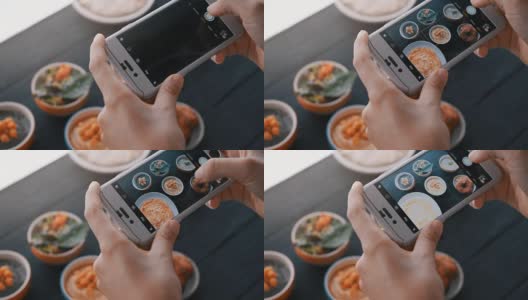 女性用智能手机拍摄印度食物。特写镜头,4 k。高清在线视频素材下载