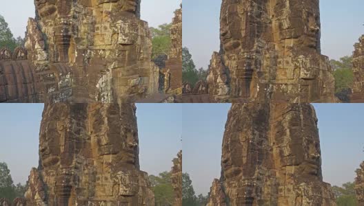 柬埔寨巴戎寺的巨大石面高清在线视频素材下载