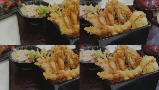 天妇罗顿武里套餐，日式炸虾饭高清在线视频素材下载