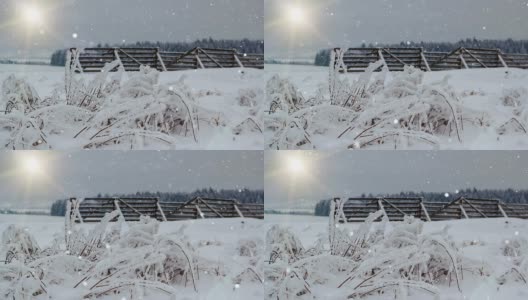 冬天的雪景有阳光和雪的屏障高清在线视频素材下载