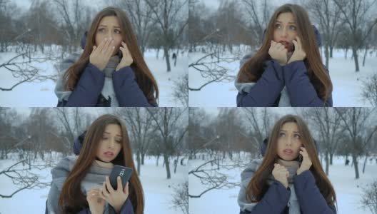 冬天，她站在雪地里温暖他的手。全高清视频高清在线视频素材下载