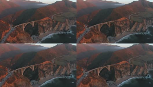 4k航拍视频-大苏尔海岸线的比克斯比溪桥，美国加州高清在线视频素材下载