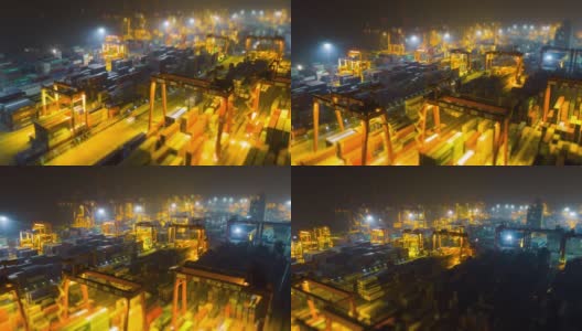夜景时间照亮深圳著名港口航拍全景，4k倾斜平移时间推移中国高清在线视频素材下载