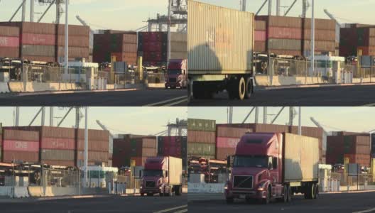 集装箱货物和卡车运输高清在线视频素材下载