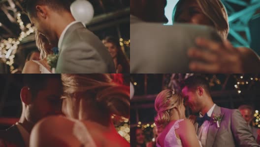 浪漫的新婚夫妇在婚礼上跳舞的特写高清在线视频素材下载