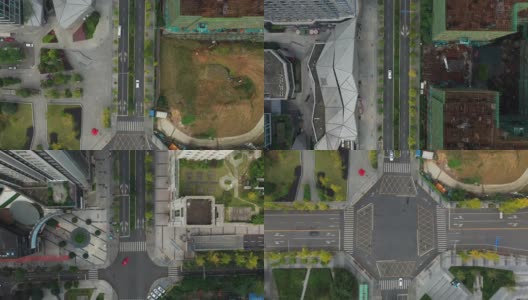 白天成都市中心交通十字路口高空俯视图4k中国高清在线视频素材下载