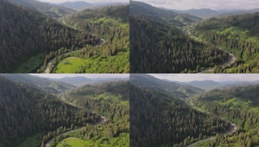 美丽的喀尔巴阡山脉空中全景图，乌克兰高清在线视频素材下载