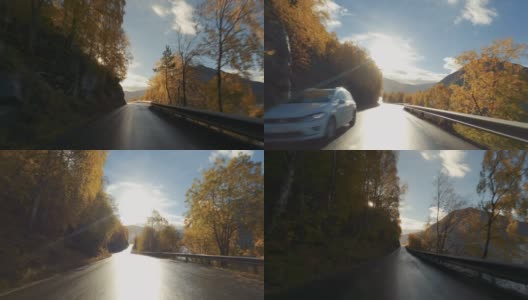 在挪威峡湾行驶的POV汽车:户外的秋天高清在线视频素材下载