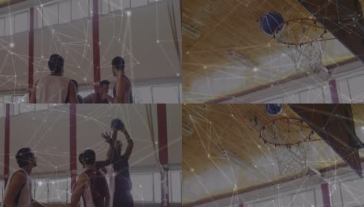 动画的网络连接的群体的不同篮球运动员在体育馆高清在线视频素材下载