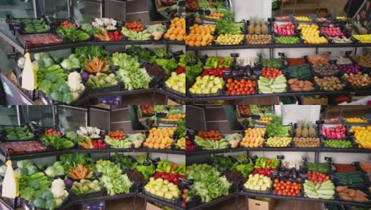 市场上的新鲜水果和蔬菜高清在线视频素材下载