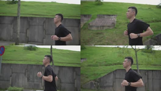 亚洲中国运动员在周末跑步练习高清在线视频素材下载