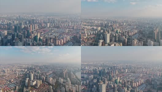 上海城市在多云的下午的时间推移，上海天际线的鸟瞰图与美丽的云移动，4k镜头，b滚动镜头变焦效果。高清在线视频素材下载