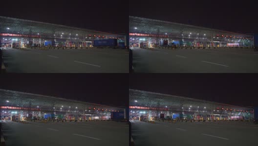 夜光照亮深圳城市交通口岸集装箱码头入口全景4k中国高清在线视频素材下载