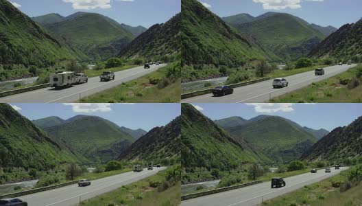 70号州际公路西行交通在科罗拉多州西部的落基山脉与科罗拉多河高清在线视频素材下载